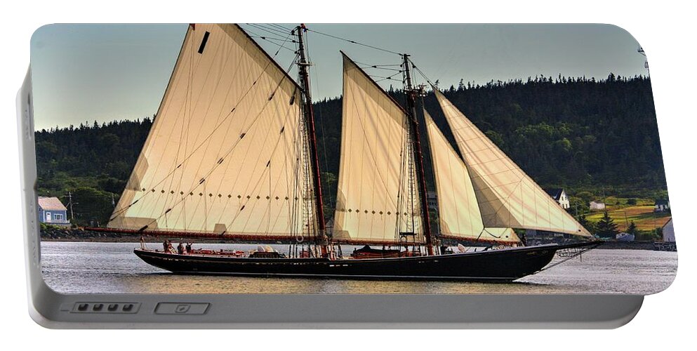 The Bluenose Ll Out Of Lunenberg Nova Scotia En Route To Digby Nova Scotia Via Petit Passage Bay Of Fundy Sea Oceans Ships Sail Land Water Clipper Portable Battery Charger featuring the photograph We are sailing by David Matthews
