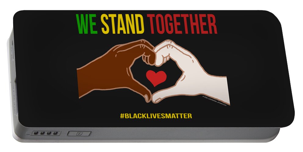 We Stand Together Portable Battery Charger featuring the digital art We Stand Together Heart Hands by Laura Ostrowski
