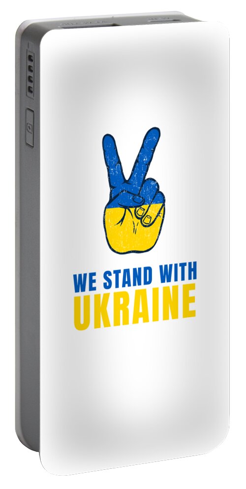 Ukraine Portable Battery Charger featuring the digital art We Stand With Ukraine - Peace by Laura Ostrowski