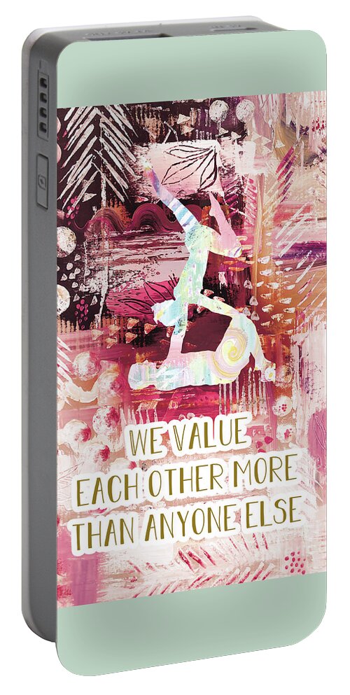 We Value Each Other Portable Battery Charger featuring the drawing We value each other by Claudia Schoen
