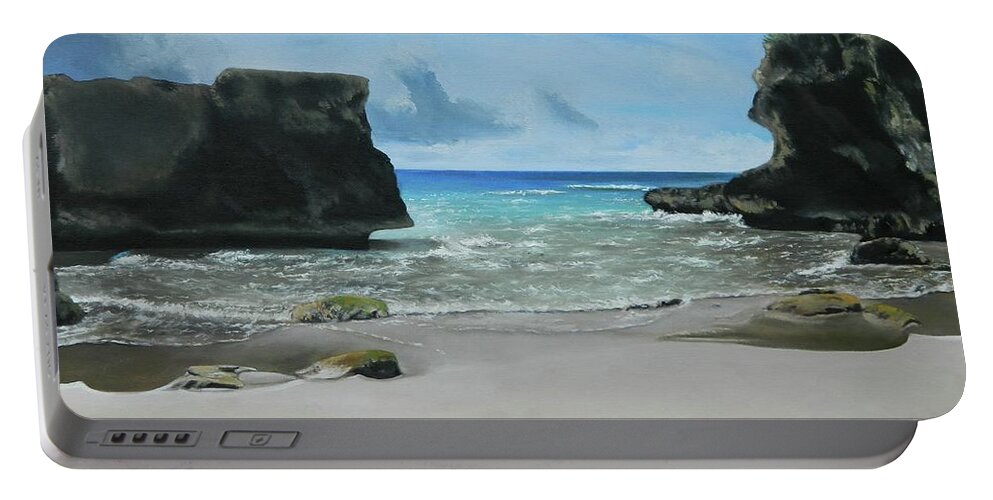 Tropical Landscape Portable Battery Charger featuring the painting We Were Here by Kenneth Harris