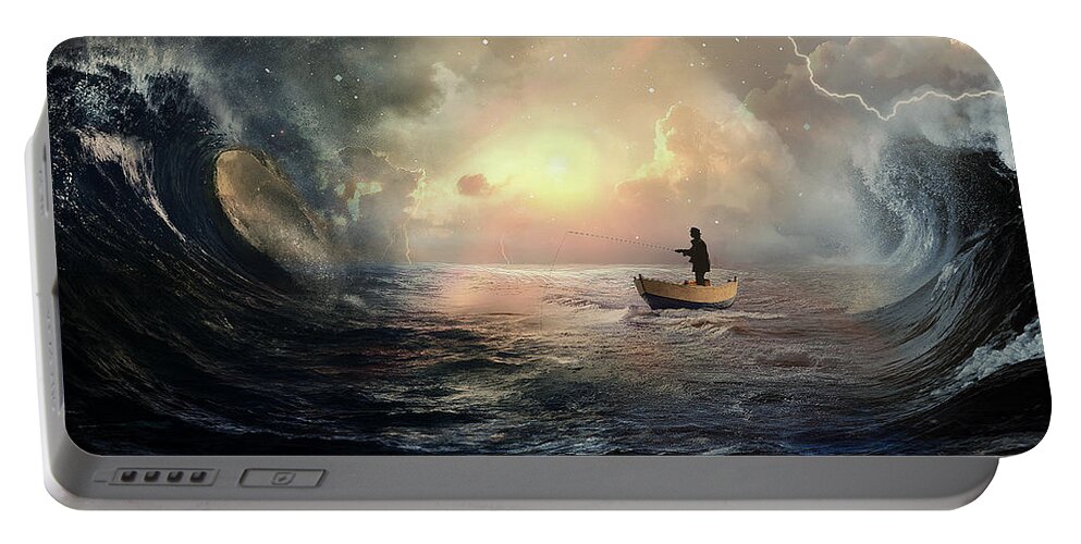Boat Portable Battery Charger featuring the digital art Weathering the Storms by Jorge Figueiredo