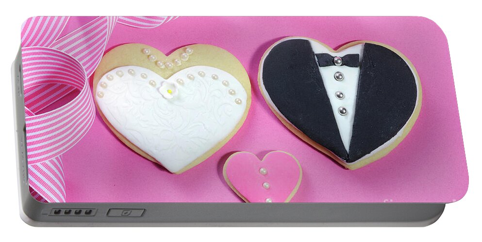 Wedding Portable Battery Charger featuring the photograph Wedding cookies in bridal party design. by Milleflore Images