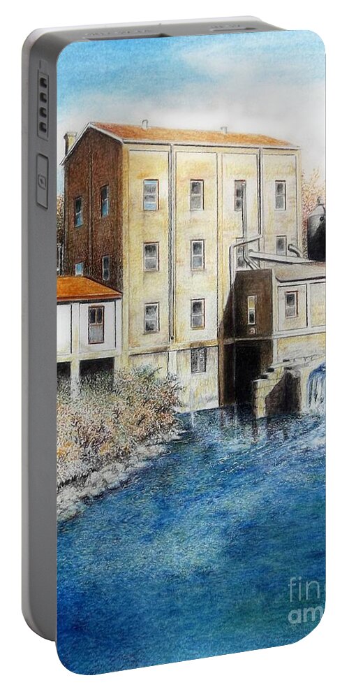 Weisenberger Mill Portable Battery Charger featuring the drawing Wiesenberger Mill by David Neace CPX