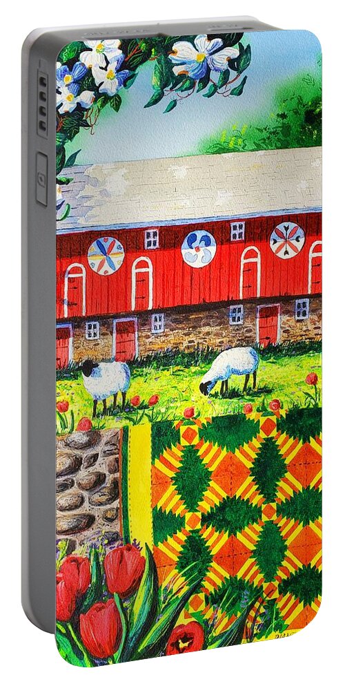 Barn Portable Battery Charger featuring the painting Welcome by Diane Phalen