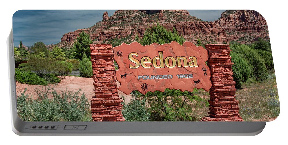 Arizona Portable Battery Charger featuring the photograph Welcome to Sedona by Marcy Wielfaert