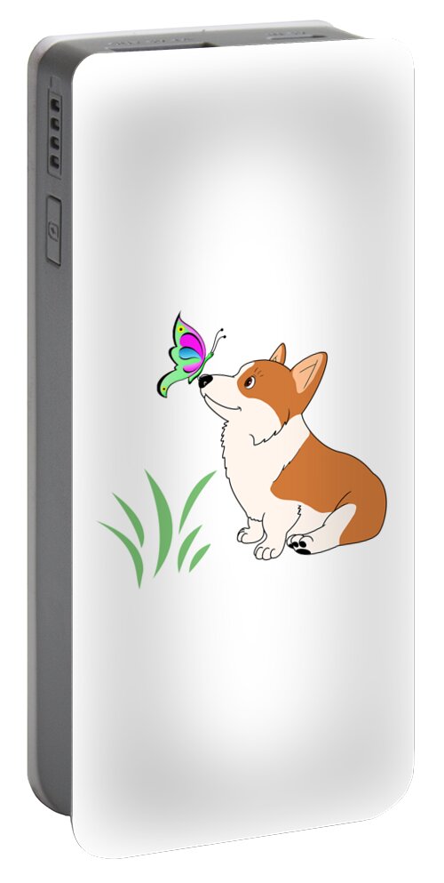 Welsh Corgi Portable Battery Charger featuring the digital art Welsh Corgi with Butterfly by Kathy Kelly