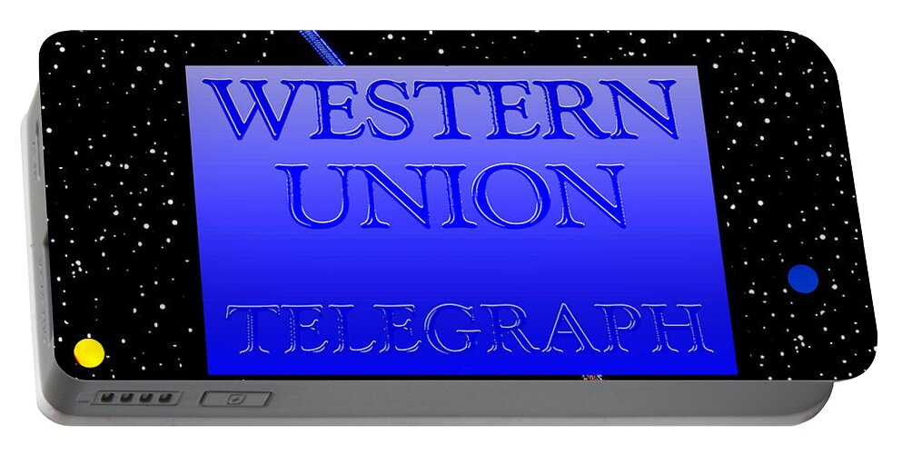 Western Union Telegraph Portable Battery Charger featuring the mixed media Western Union 2050 add original design by David Lee Thompson