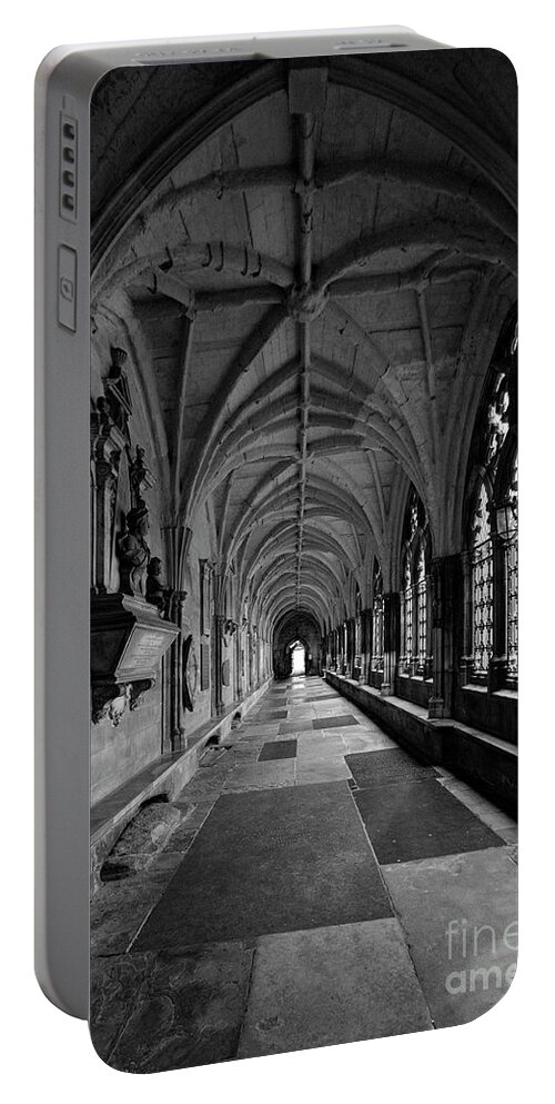 Westminster Abbey Portable Battery Charger featuring the photograph Westminster Abbey Architecture The Corridors are Sublime BW by Wayne Moran