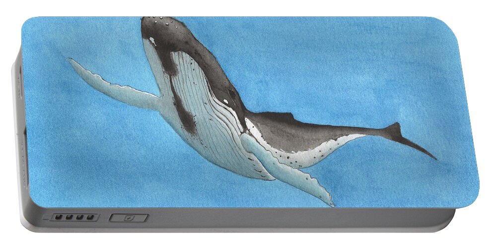 Whale In Blue Portable Battery Charger featuring the painting Whale in Blue by Bob Labno