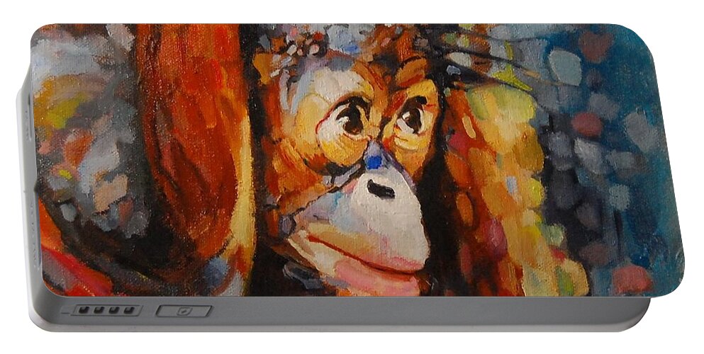 Primate Portable Battery Charger featuring the painting What I Saw At The Zoo by Jean Cormier