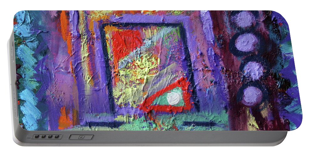 Abstract Portable Battery Charger featuring the painting What is in this Box by Karin Eisermann