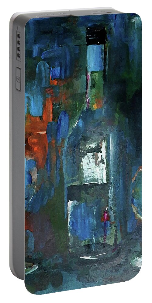 Grunge Portable Battery Charger featuring the painting What Was Left Behind Empty Wine Bottle by Lisa Kaiser