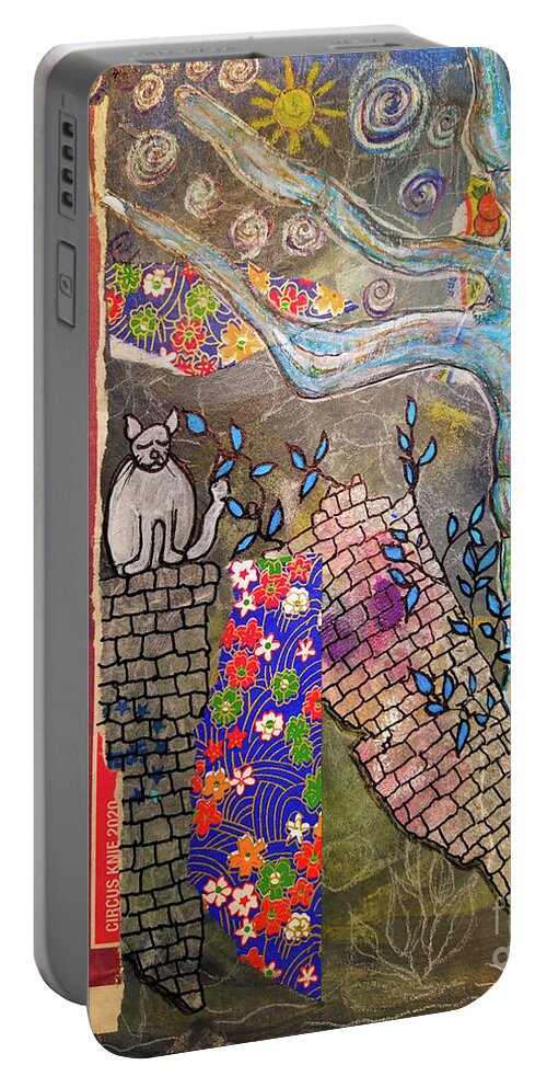 Dream Portable Battery Charger featuring the mixed media When Dreaming of a White Cat ... by Mimulux Patricia No