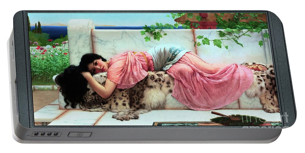 Young Girl Portable Battery Charger featuring the painting When The Heart Is Young by John William Godward Old Masters ClassicalArt Reproduction by Rolando Burbon