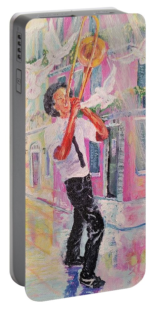 Nola Portable Battery Charger featuring the painting When the Saints Go Marchin' In by ML McCormick