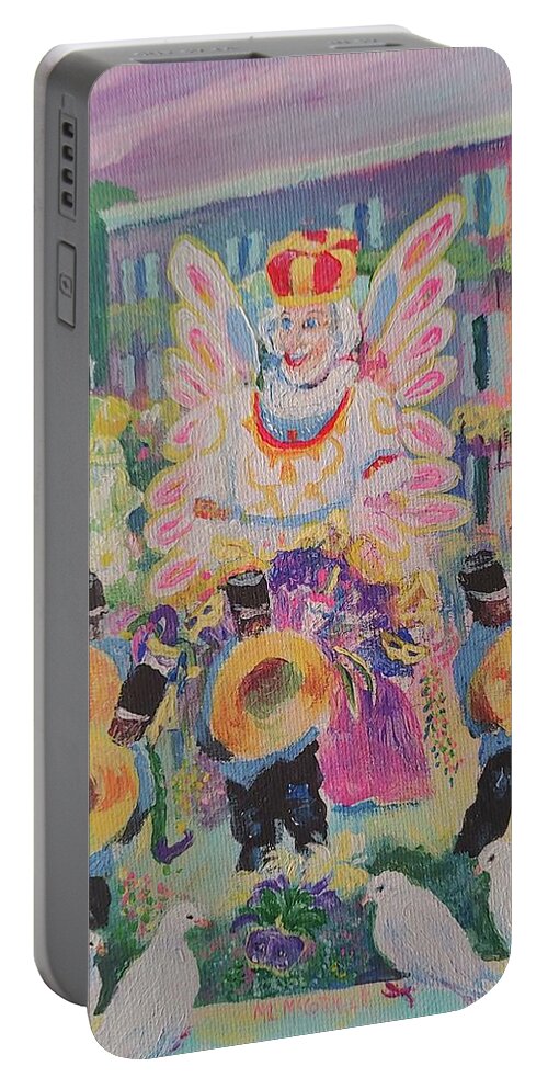 Mardi Gras Portable Battery Charger featuring the painting When the Saints Go Marching In---Mardi Gras King Rex by ML McCormick