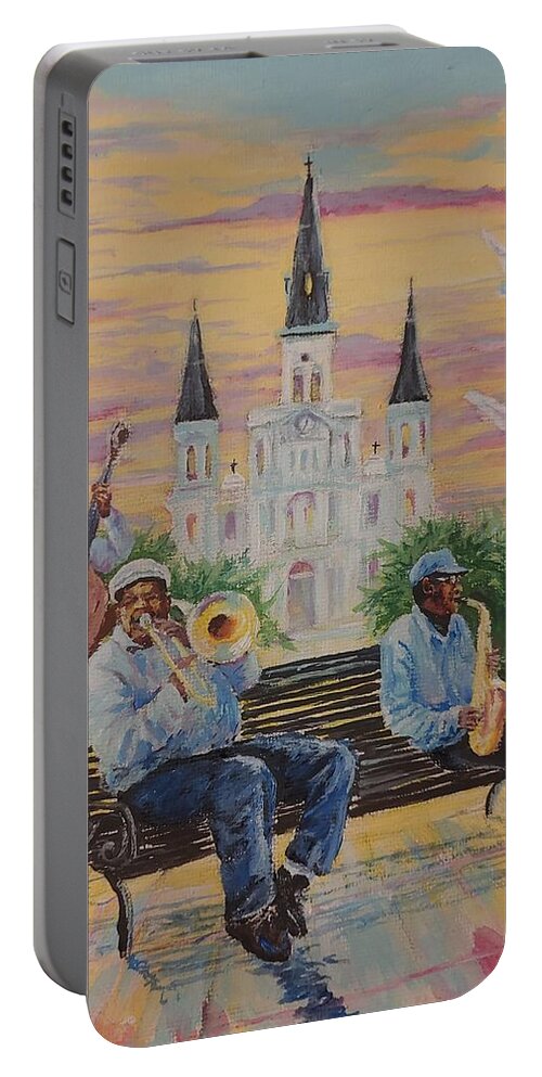 New Orleans Portable Battery Charger featuring the painting When the Saints Go Marching In--St Lewis Cathedral by ML McCormick