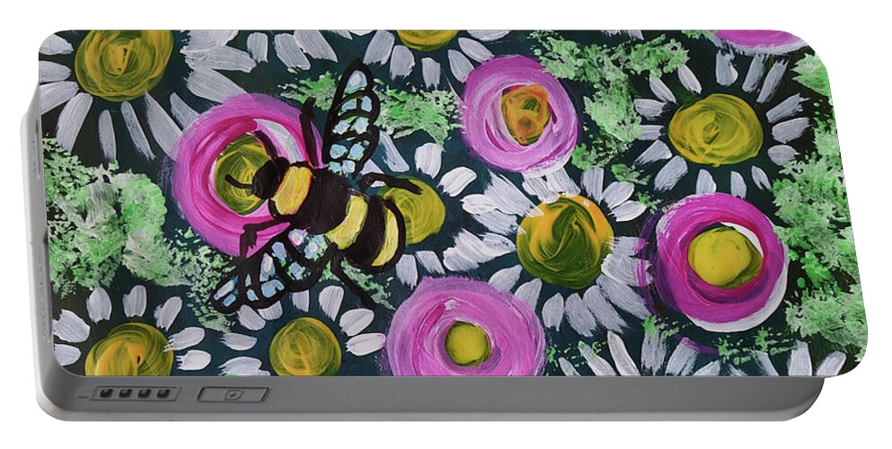 Bumblebee Portable Battery Charger featuring the mixed media Where is the Bumblebee by Mimulux Patricia No