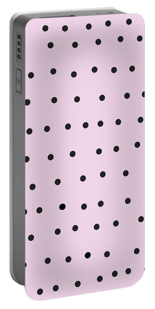 Pattern Portable Battery Charger featuring the digital art Whimsical Black Polka Dots On Pink by Ashley Rice
