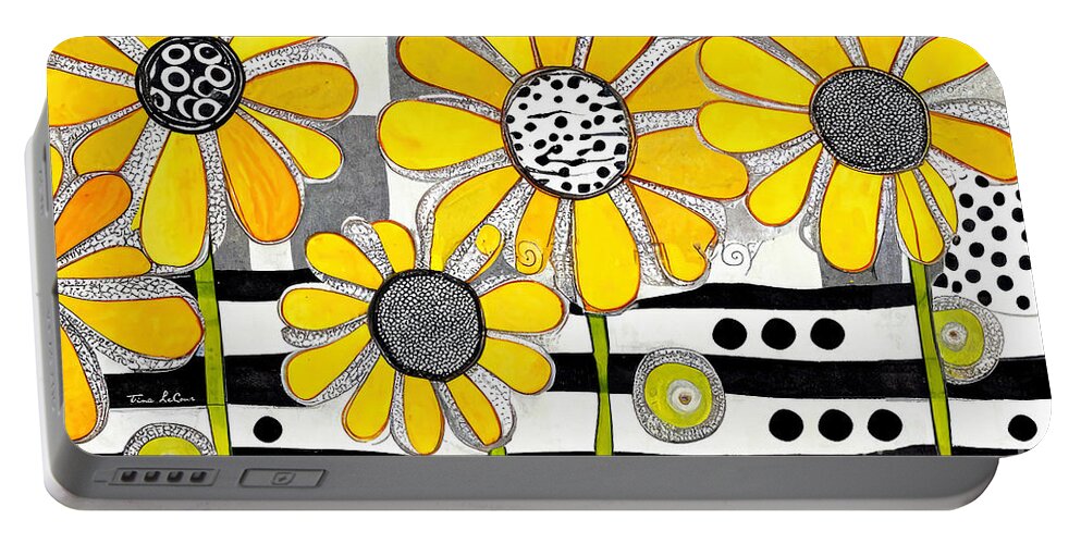 Yellow Daisies Portable Battery Charger featuring the painting Whimsical Yellow Daisies by Tina LeCour
