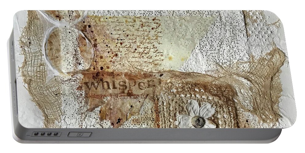 Mixed Media Portable Battery Charger featuring the painting Inspirational found word in a rustic collage combining natural elements by Diane Fujimoto