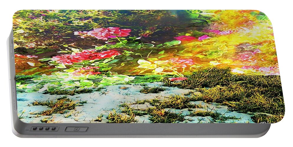 Digital Spring Season Weather Snow Portable Battery Charger featuring the digital art Whispers of Spring by Bob Shimer
