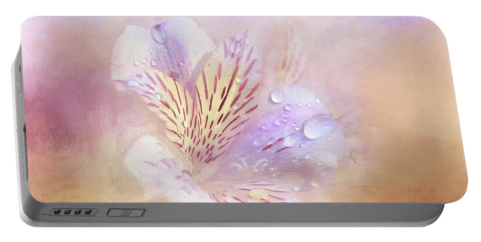 Photography Portable Battery Charger featuring the digital art White Alstroemeria by Terry Davis