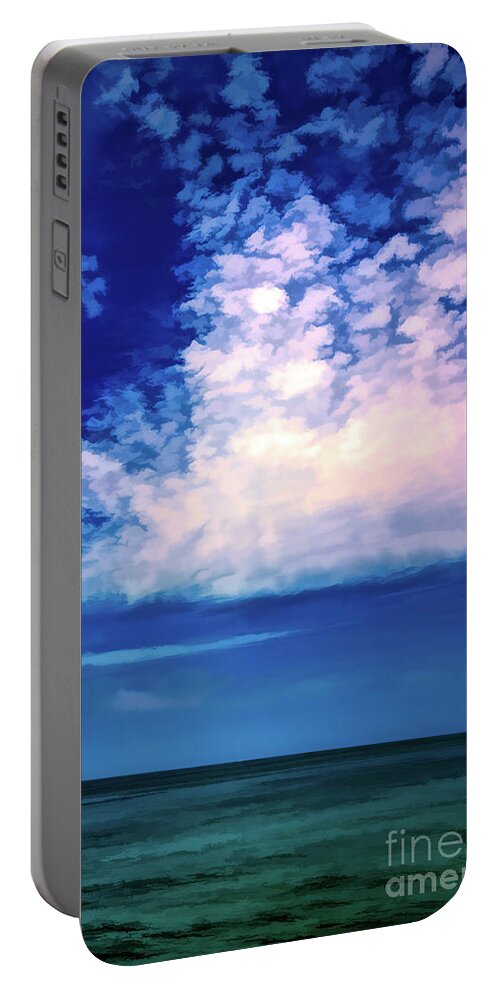 Clouds Portable Battery Charger featuring the photograph White and Pink Clouds Over the Ocean by Roslyn Wilkins