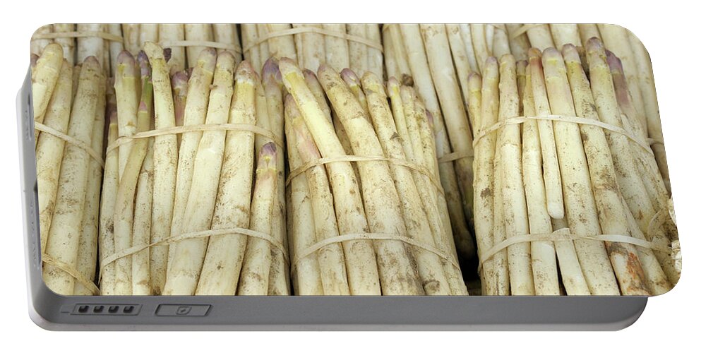 Market Portable Battery Charger featuring the photograph White asparagus at the farmers market, Chatillon-sur-Loire, Centre, France by Kevin Oke