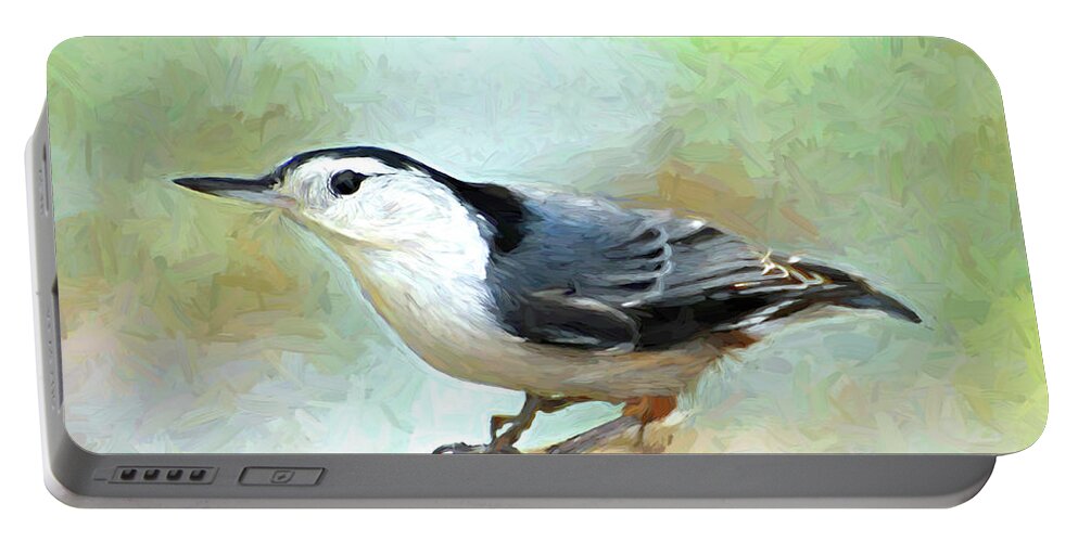 Bird Portable Battery Charger featuring the photograph White-breasted Nuthatch Bird Art by Kerri Farley