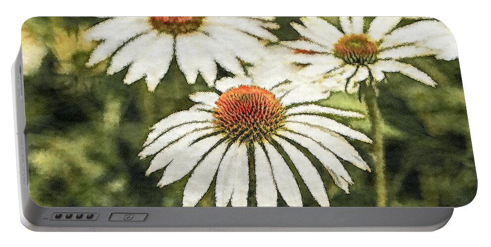 White Flowers Portable Battery Charger featuring the photograph White Coneflowers by Tanya C Smith