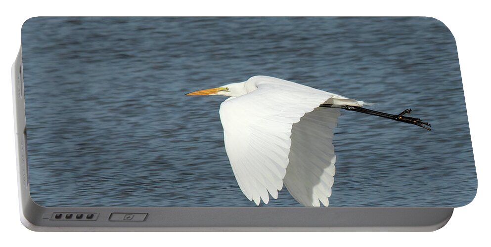 Egret Portable Battery Charger featuring the photograph White Egret Flying by Rebecca Cozart