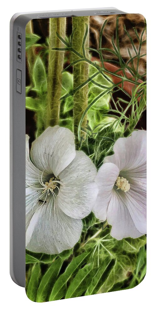 White Flower Portable Battery Charger featuring the photograph White Flowers In A Garden by Cordia Murphy