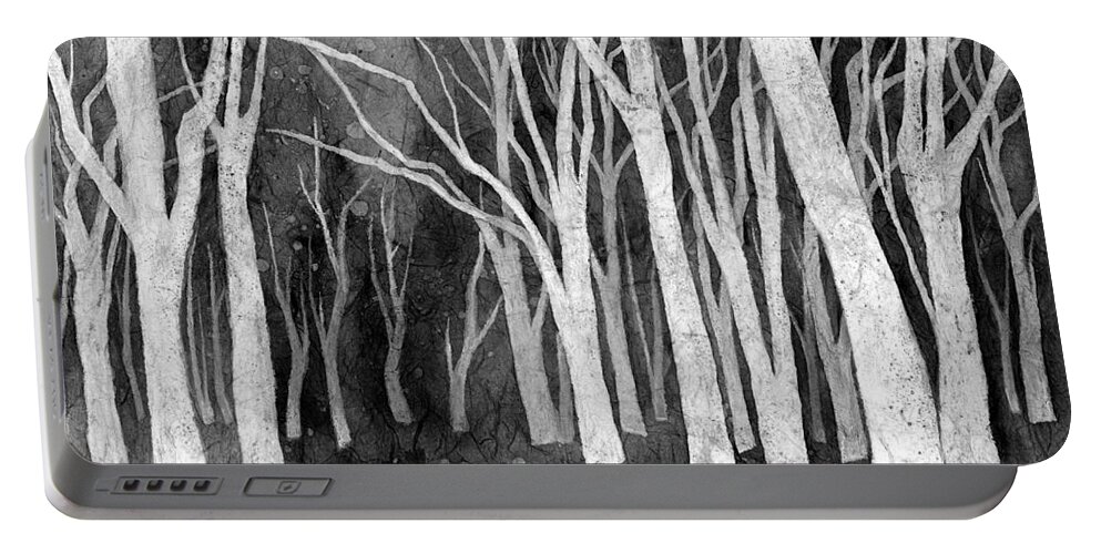 White Forest Portable Battery Charger featuring the painting White Forest I in Black and White by Hailey E Herrera