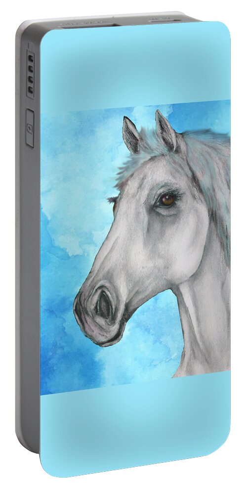 Horse Portable Battery Charger featuring the painting White Horse in Blue by Kelly Mills