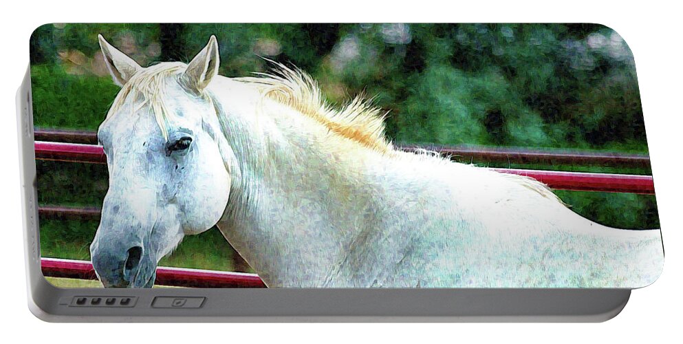 Digital Art Portable Battery Charger featuring the photograph White Horse by Larry Nader