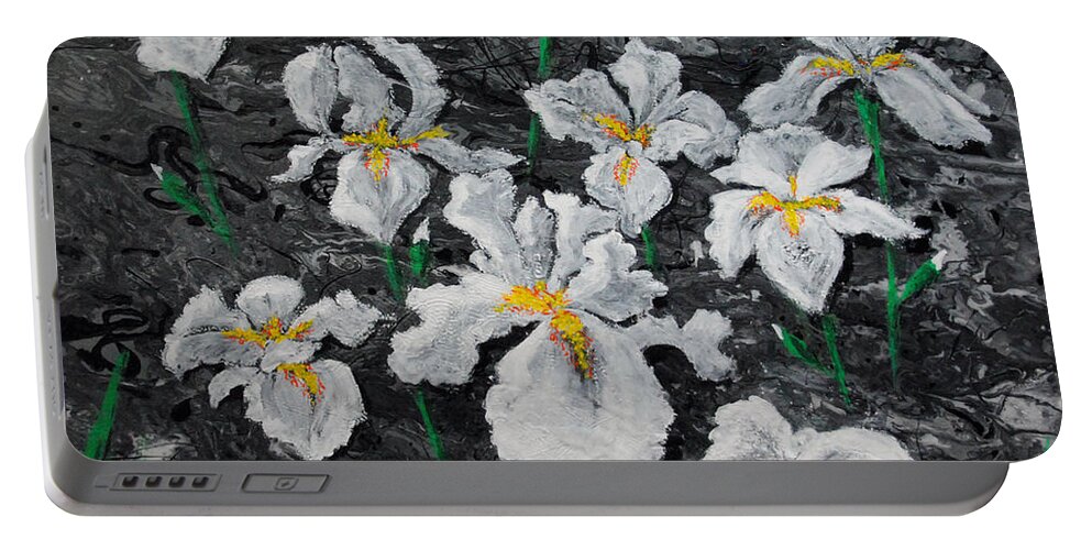 Floral Portable Battery Charger featuring the painting White Irises by Vallee Johnson