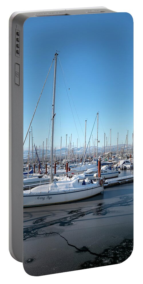Marine Portable Battery Charger featuring the photograph White marina by Canadart -