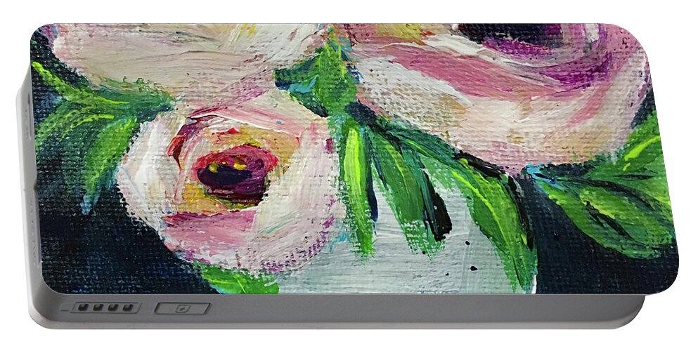 Roses Portable Battery Charger featuring the painting White Roses in a White Vase by Roxy Rich