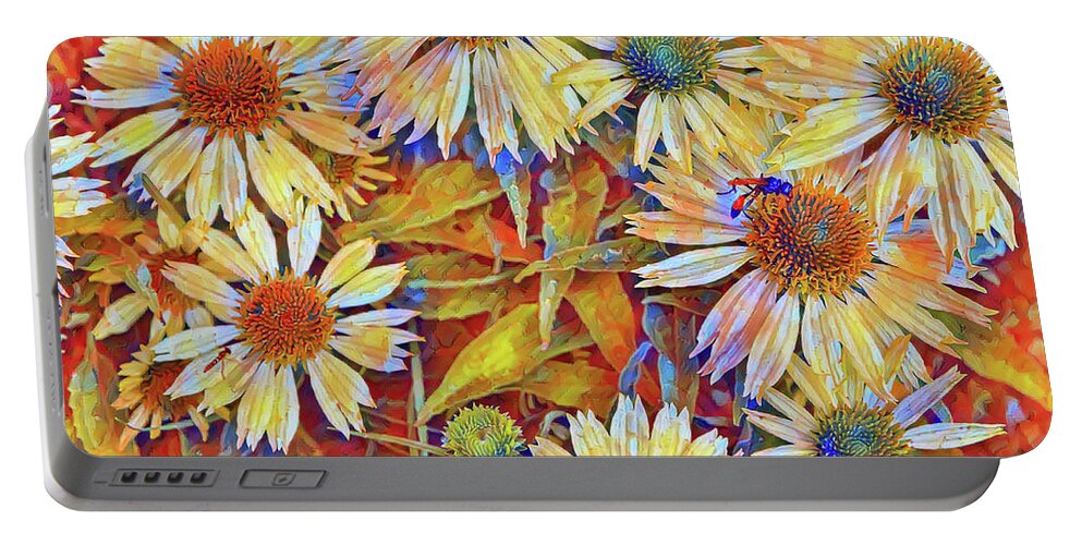 White Portable Battery Charger featuring the painting White summer flowers by Patricia Piotrak