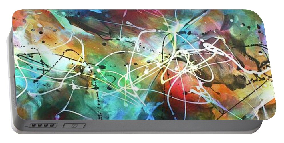 Abstract Portable Battery Charger featuring the painting White Treasure by Michael Lang