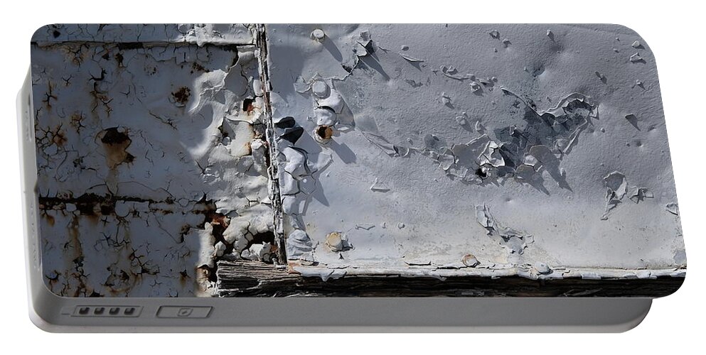 White Portable Battery Charger featuring the photograph whitewash and cracks VIII by Kreddible Trout