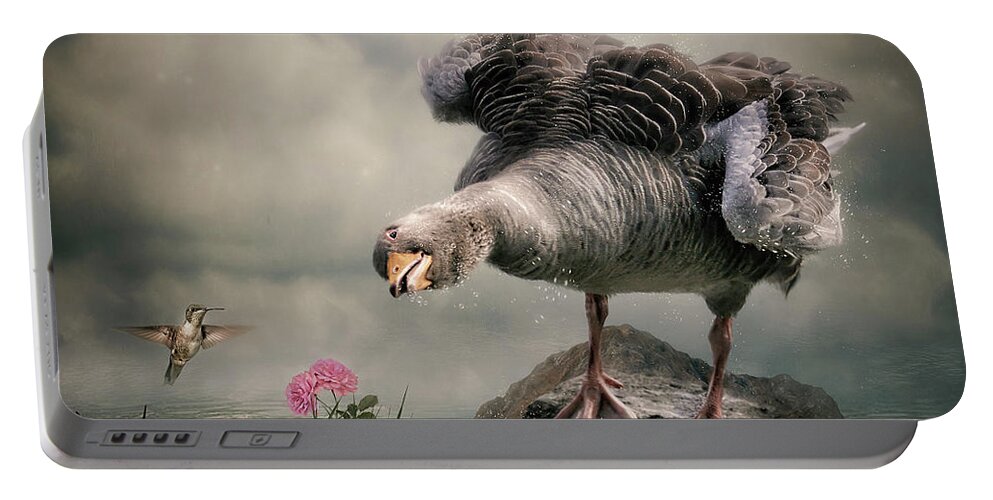Goose Portable Battery Charger featuring the digital art Who are you? by Maggy Pease