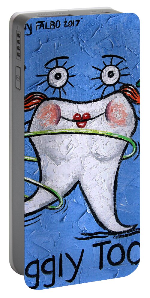 Wiggly Tooth Portable Battery Charger featuring the painting Wiggly Tooth by Anthony Falbo