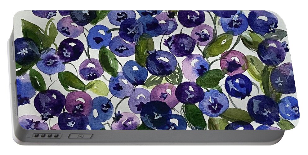Wild Maine Blueberries Portable Battery Charger featuring the painting Wild Blueberries by Kellie Chasse