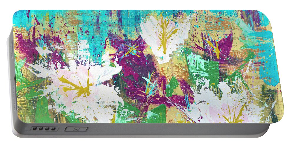 Wild Flowers Portable Battery Charger featuring the painting Wild Flower Field of Daisies Abstract Shaby Chic by Joanne Herrmann