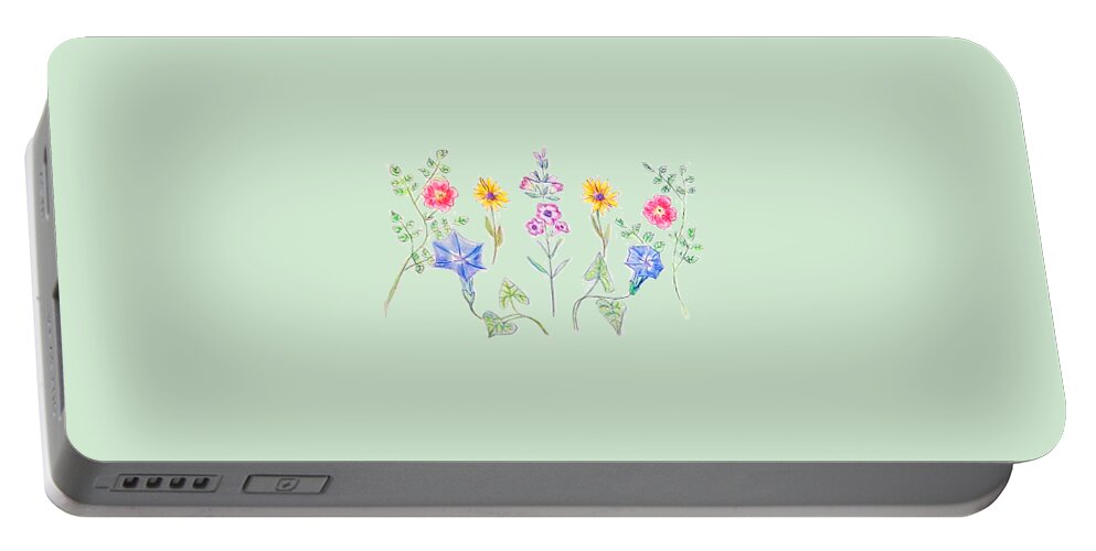 Wild Flower Portable Battery Charger featuring the mixed media Wild Flowers by Jeannie Allerton