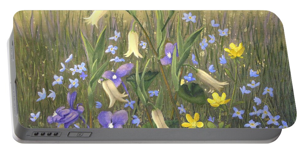 Wild Oats Portable Battery Charger featuring the painting Wild Flowers on Wesser by Adrienne Dye