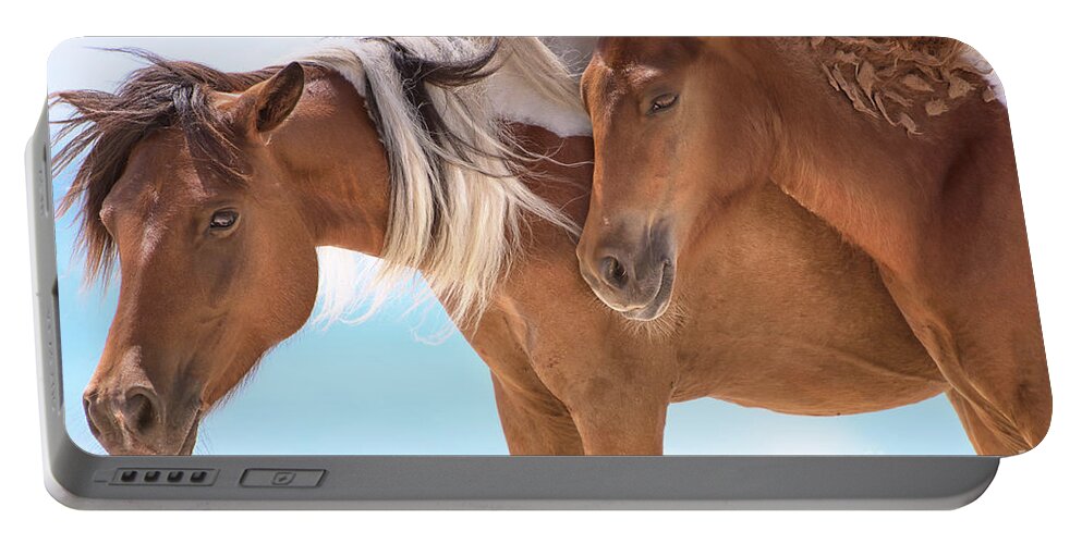 Ocean Breeze Portable Battery Charger featuring the photograph Wild Horses - By the sea by Rehna George